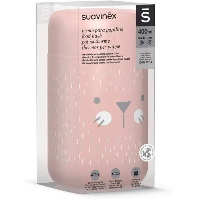 Suavinex Thermos Bébé en Acier Inoxydable Hermétique 400ml Rose