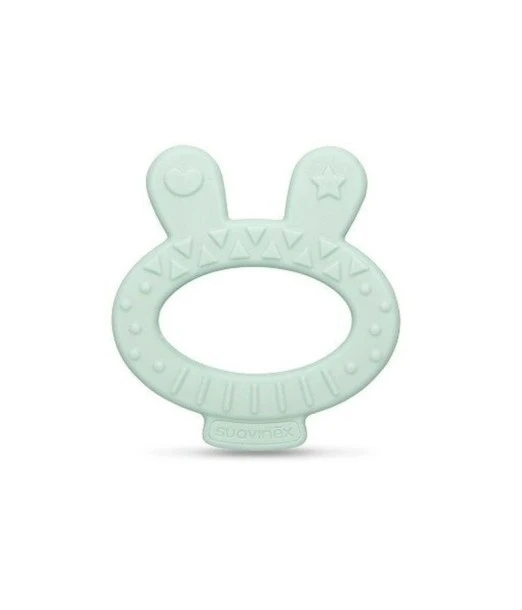 Suavinex silicone teething ring, rabbits, with box, from 0 months, green