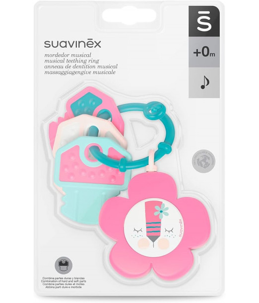 Suavinex Anneau de Dentition Musical Rose 0m+ Anneau de 2