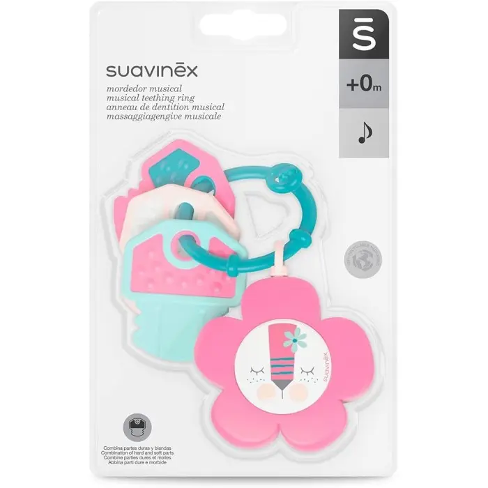 Suavinex Anneau de Dentition Musical Rose 0m+ Anneau de