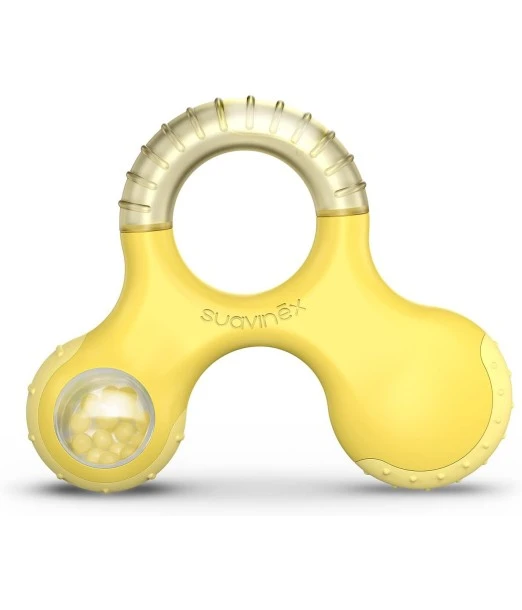 Suavinex cooling teething ring and rattle for baby Stage 3, from 6 months, yellow