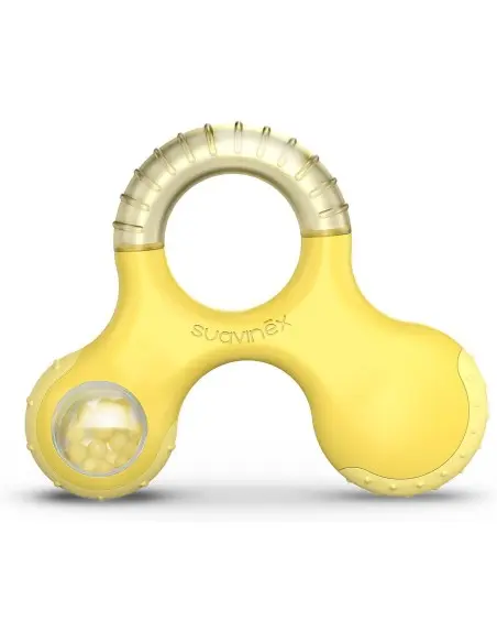Suavinex cooling teething ring and rattle for baby Stage 3, from 6 months, yellow