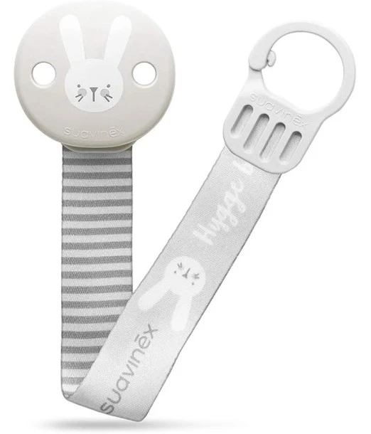 Suavinex pacifier clip Hygge with ribbon - grey