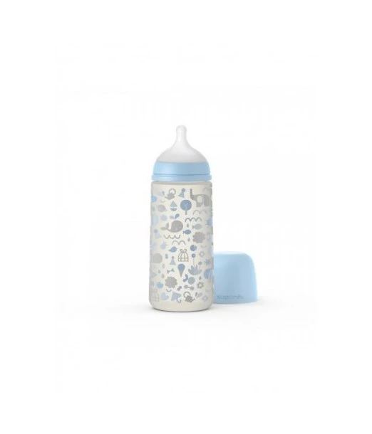 Suavinex baby bottle with symmetrical nipple SX PRO from 6 months "Memories" 360 ml - Blue