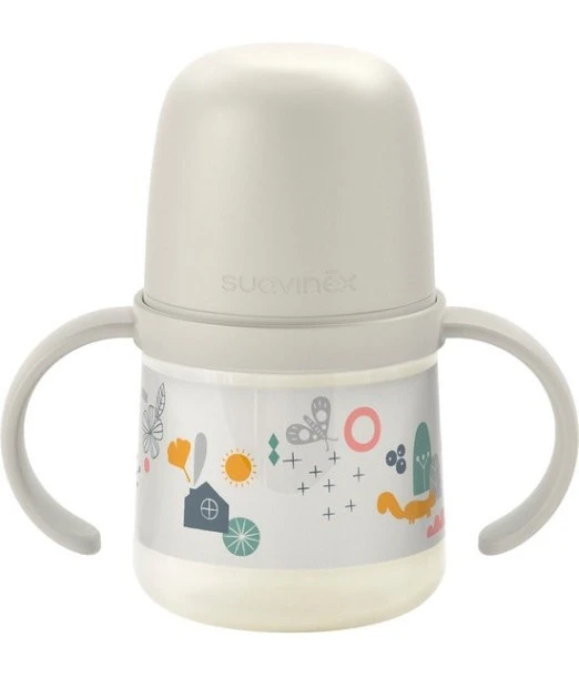 Suavinex baby bottle "Walk in the Park" leak-proof with handles 150ml - Grey