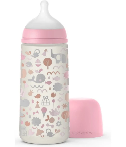Suavinex baby bottle with symmetrical nipple SX PRO 6m+ "Memories" 360 ml - Pink
