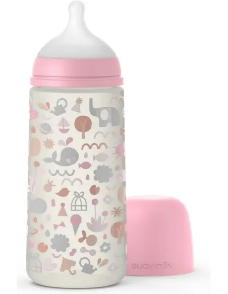 Suavinex baby bottle with symmetrical nipple SX PRO 6m+ "Memories" 360 ml - Pink