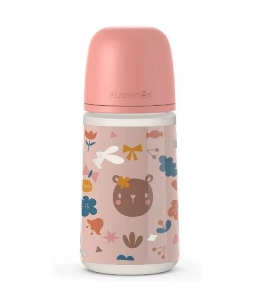 Suavinex baby bottle with symmetrical nipple SX PRO 3m+ "Forest" 270 ml - pink