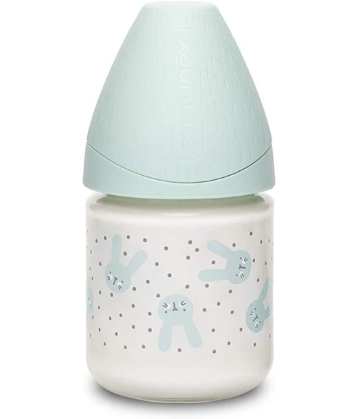 Suavinex Premium polyamide baby bottle, round anti-colic nipple, 150 ml - Green Rabbit