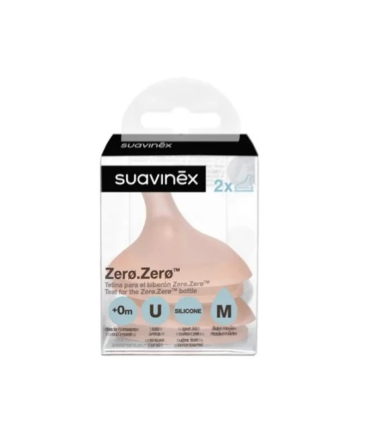 Suavinex Pack of 2 nipples for baby bottle Zero Zero – Medium flow from 3 months