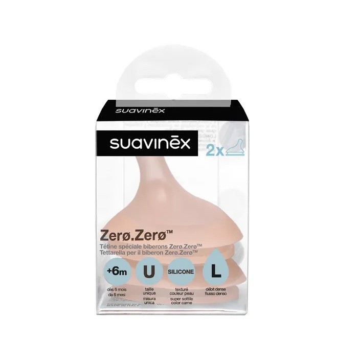 Suavinex Lot de 2 Tétines pour Biberon Zéro Zéro – Débit Rapide