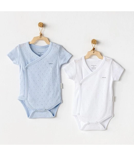 Pack of 2 short-sleeved bodysuits 100% cotton white / blue