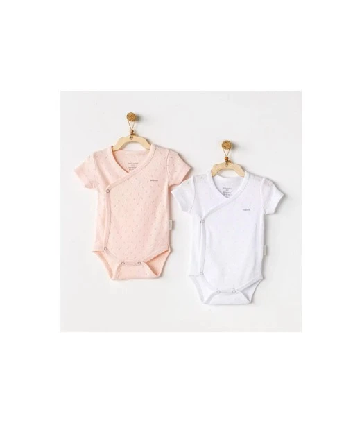 Pack of 2 short-sleeve bodysuits 100% cotton White / Pink