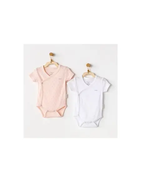 Pack of 2 short-sleeve bodysuits 100% cotton White / Pink