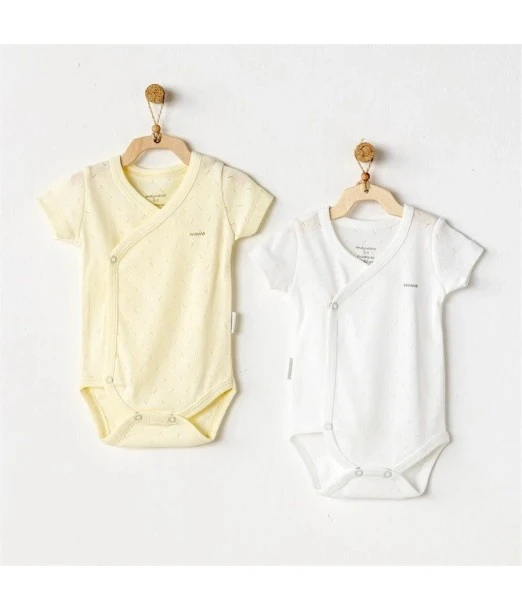 Pack of 2 short-sleeved bodysuits 100% cotton White / Yellow