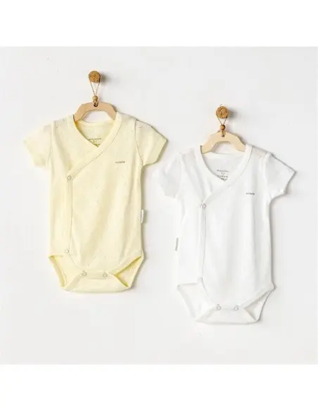 Pack of 2 short-sleeved bodysuits 100% cotton White / Yellow