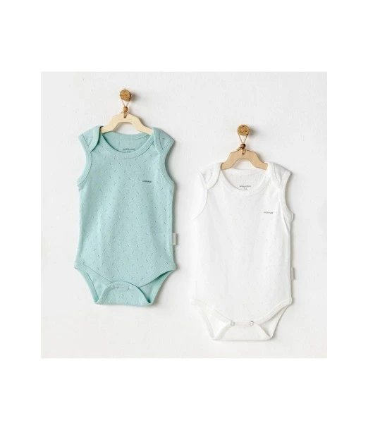Pack of 2 sleeveless bodysuits 100% cotton from 1 to 3 months White / Green