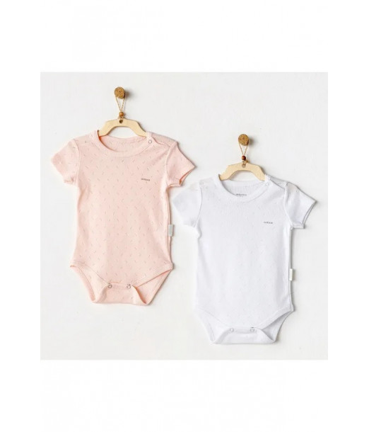 Lot 2 Body demi Manches 100% Coton col rond Blanc / Rose Body 