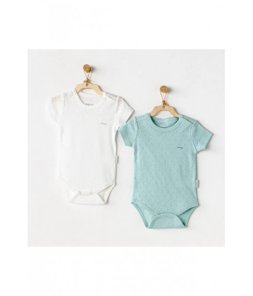 Lot 2 Body demi Manches 100% Coton col rond Blanc / Vert Body 