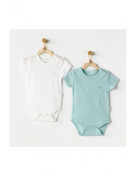 Lot 2 Body demi Manches 100% Coton col rond Blanc / Vert Body 