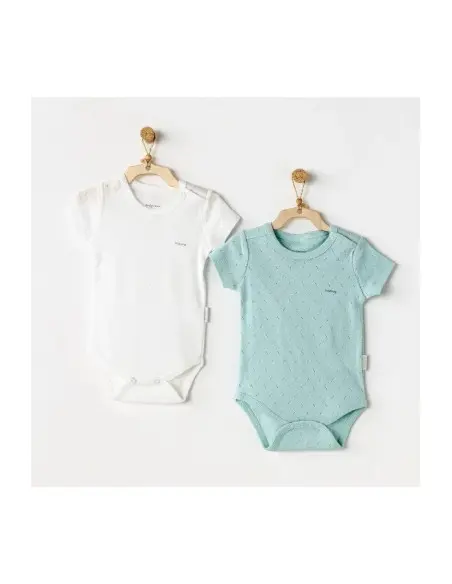 Pack of 2 short-sleeved bodysuits 100% Cotton round neck White / Green