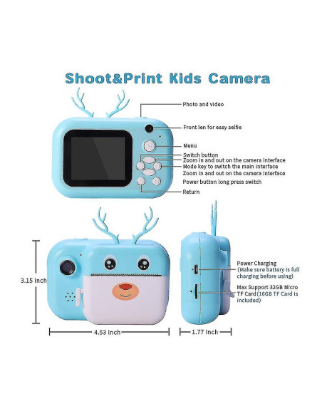 Appareil photo numérique pour enfants avec imprimante Print cam - Cerf Bleu dans Jeux éducatifs chez Baby And Mom Maroc