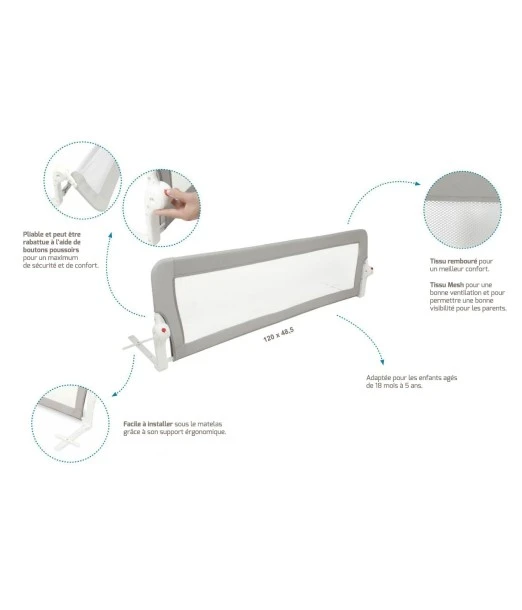 180° foldable bed rail 120 x 48.50 cm - White 2