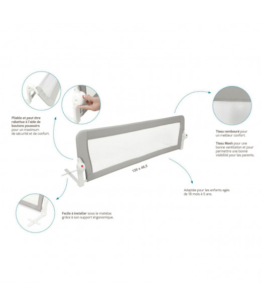 Barrière de Lit 180° Pliable 120 x 48,50 cm - Blanc Univers 2