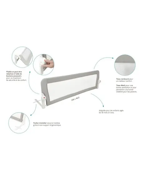 Barrière de Lit 180° Pliable 120 x 48,50 cm - Blanc Univers