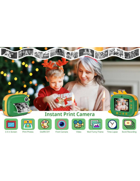 Appareil Photo Print Cam - Dinosaure Vert Jeux éducatifs - 
