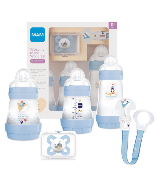Mam Set cadeau "Welcome to the world" Pack de biberons & accessoires - Bleu, Univers Bébé Puériculture Maroc