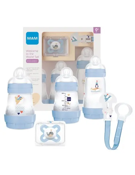 MAM gift set "Welcome to the world" pack of baby bottles & accessories - Blue