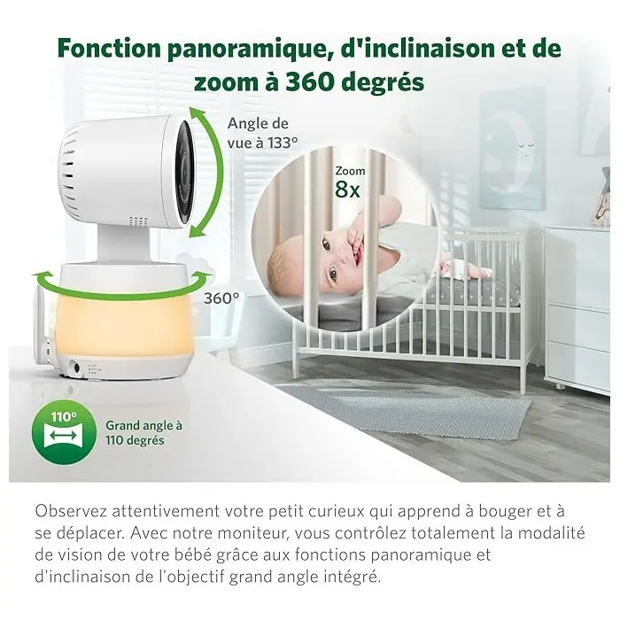 Babyphone Vidéo avec Wifi LCD HD 5" 720p Panoramique