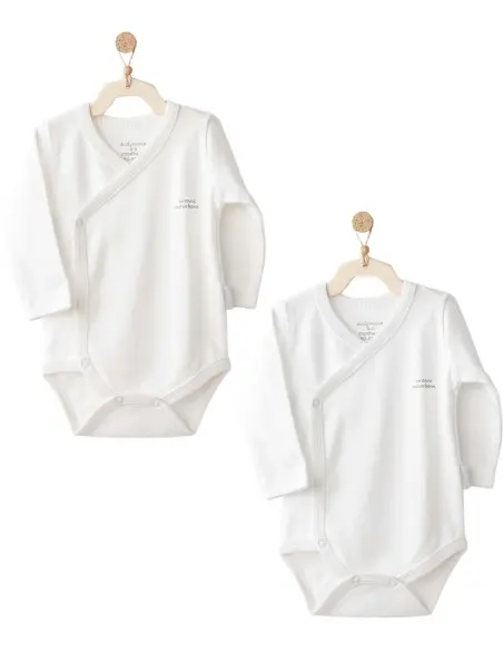 Lot 2 Body Manches Longues 100% Coton Blanc/Blanc Cassé Body -