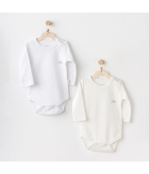 Lot 2 Body Manches Longues 100% Coton Blanc/Blanc Cassé - Col