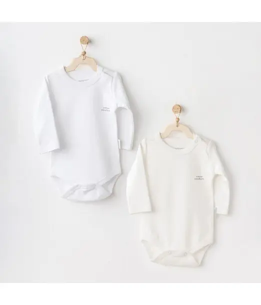 Lot 2 Body Manches Longues 100% Coton Blanc/Blanc Cassé - Col