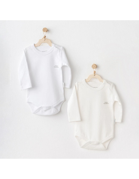 Lot 2 Body Manches Longues 100% Coton Blanc/Blanc Cassé - Col