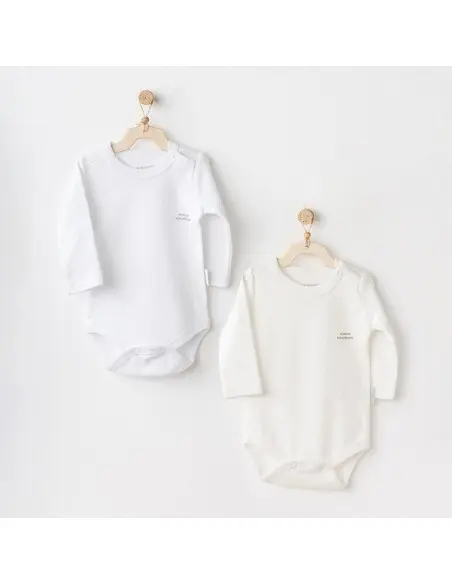 Pack of 2 long-sleeved bodysuits 100% cotton White/Off-white - round neck