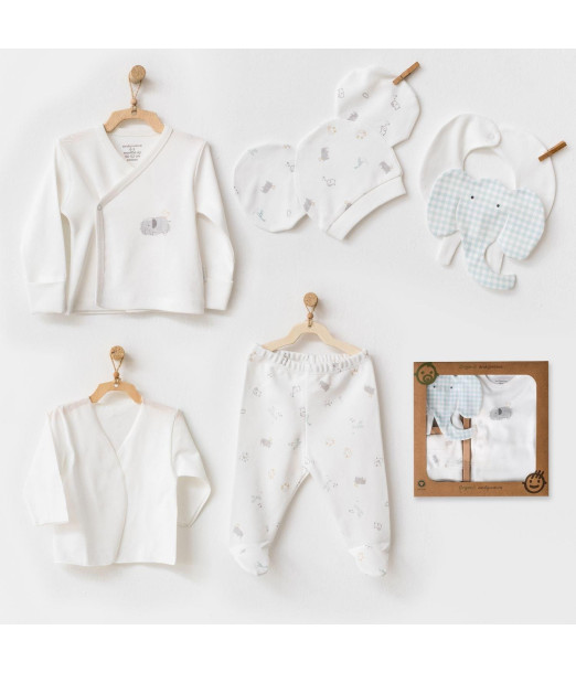 Coffret Naissance 100% Coton 5 Pièces - Éléphant Univers Bébé 