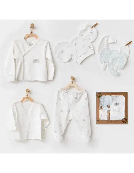 Coffret Naissance 100% Coton 5 Pièces - Éléphant Univers Bébé 