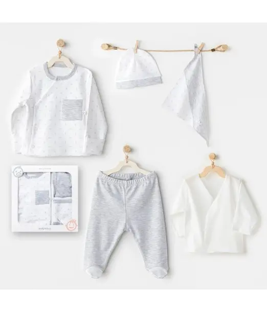 Coffret Naissance 100% Coton 5 Pièces - Gris Coffret naissance