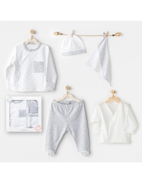 Coffret Naissance 100% Coton 5 Pièces - Gris Coffret naissance