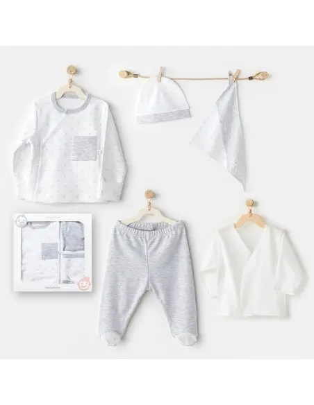 Coffret Naissance 100% Coton 5 Pièces - Gris Coffret naissance
