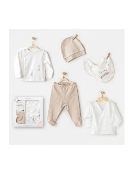 Coffret Naissance 100% Coton 5 Pièces - Beige Coffret