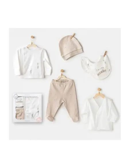 Coffret Naissance 100% Coton 5 Pièces - Beige Coffret