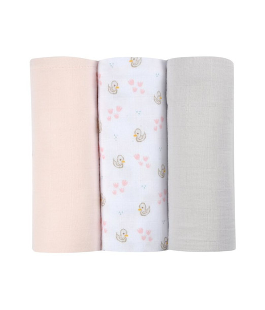 Béaba Lot de 3 langes en coton 70 x 70 cm - Cygne/Rose Univers