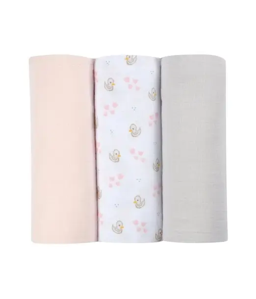 Béaba Lot de 3 langes en coton 70 x 70 cm - Cygne/Rose Univers