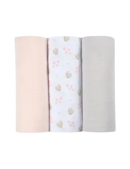 Béaba Lot de 3 langes en coton 70 x 70 cm - Cygne/Rose Univers