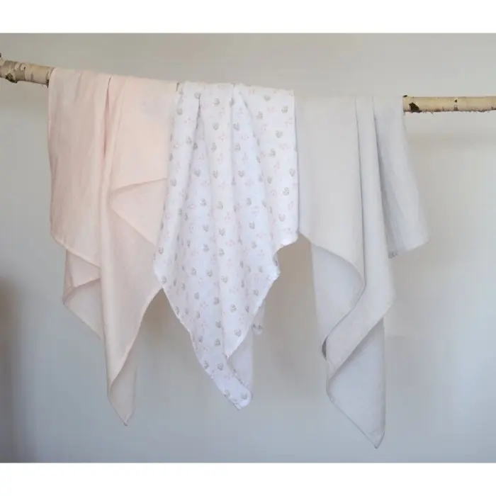 Béaba Lot de 3 langes en coton 70 x 70 cm - Cygne/Rose Univers