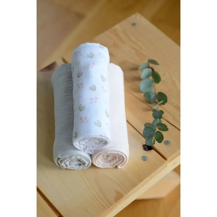 Béaba Lot de 3 langes en coton 70 x 70 cm - Cygne/Rose Univers